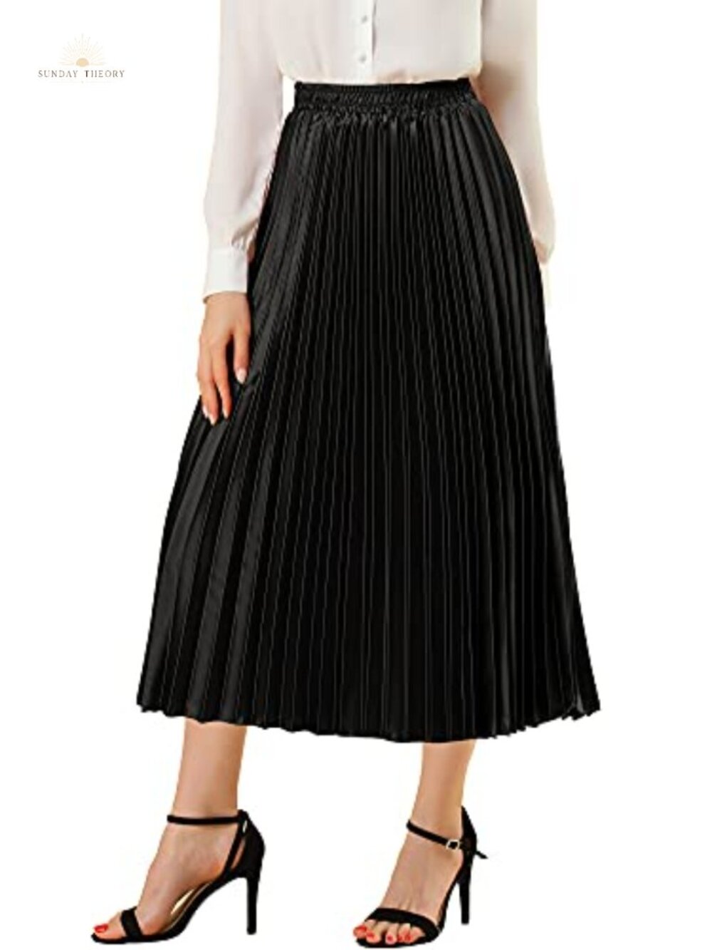 Pleated Midi Skirt High Waisted Metallic Party Night Out A-Line